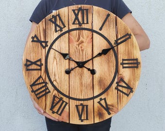 Große Bauernhaus Holz Wanduhr, Stil rustikale Uhr, Holzuhr, ModernClock 49 cm / 19,29 "rustikale Vintage Uhr