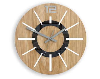 Wall Clock Nordic with white and gray numbers, silent large wood wall clock, Unique wall clock
