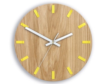 Reloj de pared de madera, reloj de pared grande, reloj amarillo, decoración de pared de regalo Relojes de pared únicos OAK