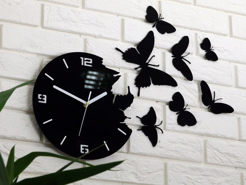 Wall Clock BUTTERFLY BLACK 3D large wall clock gift wall decor Unique wall clocks image 4