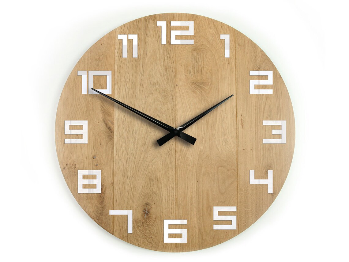 Large Wall Clock Rustic OAK Wall Clock Natural Digit_wood Etsy