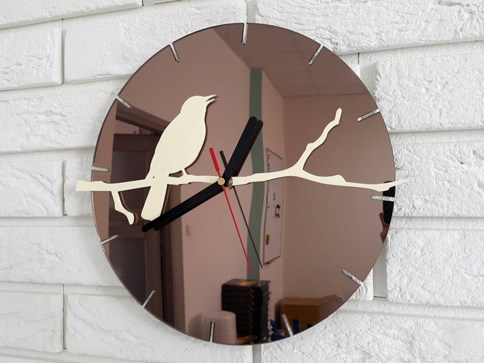Wall Clock Bird Brown MIRROR Large Wall Clock Gift Wall Decor Etsy