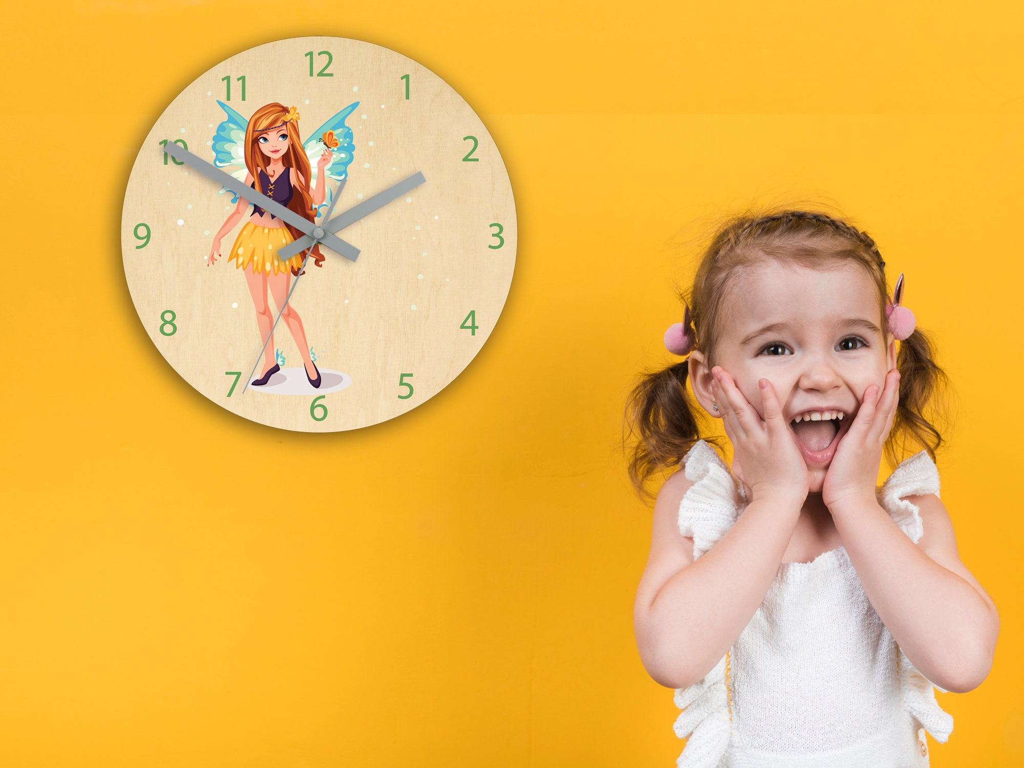 Girls room clock nursery wall clock fairy childs clock personalised
