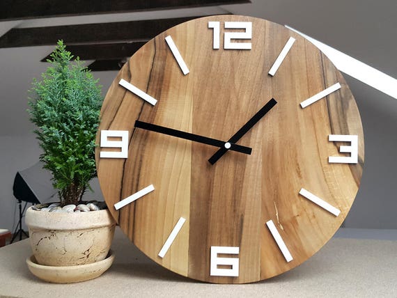 Reloj de pared moderno con esfera de nogal de madera, gran decoración de  pared simple, marco de metal, reloj silencioso sin tictac para decoración  de