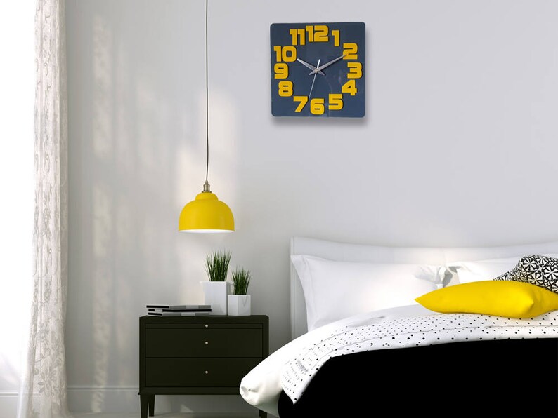 LARGE Wall Clock Modern Wall Clock GRAY YELLOW Clock Gift Etsy