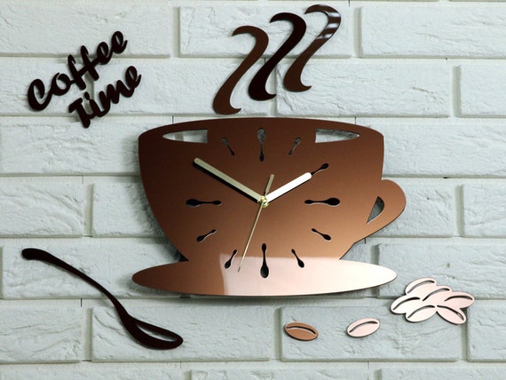 Reloj para cocina, reloj de cocina, reloj de pared, Hora del café COBRE  METÁLICO, regalo, decoración de pared, reloj de pared grande -  México