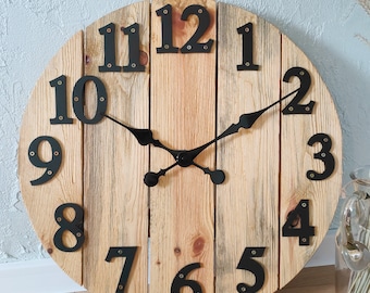 Large Farmhouse Wall Clock - Rustic Wood and  Loft Style Clock  19" inch, Big Clock