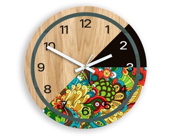 Boho, Etno Wanduhr - große Wanduhr, skandinavische Wanduhr, moderne Wanduhr, große Wanduhr Geschenk 33,5cm / 13,19"