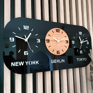 LARGE  Office Clock, World Timezone Wall Clock, Time Zone Wall Clock, City/State/Country Sign  60cmx30cm/ 23.62"x 11.42