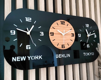 LARGE  Office Clock, World Timezone Wall Clock, Time Zone Wall Clock, City/State/Country Sign  60cmx30cm/ 23.62"x 11.42