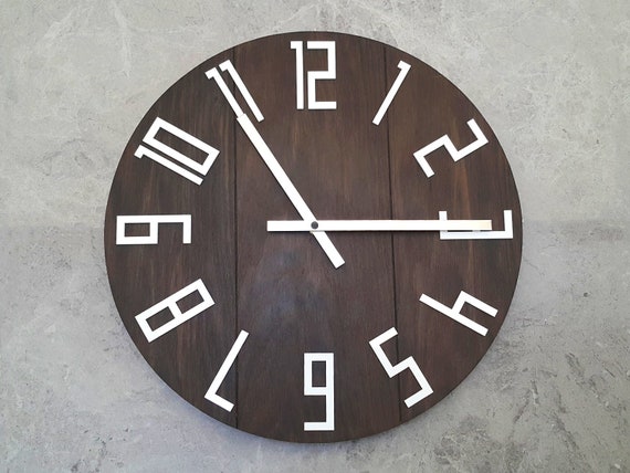 Large Wood Wall Clock Slim Dark Brown Oak 19