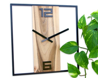 Metal clock- walnut, wood clock, Loft unique clock Limited Edition 33cm- 12,99"