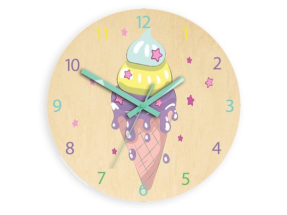 Children Wall Clock - Ice Cream With Personalizen Name, Clock With