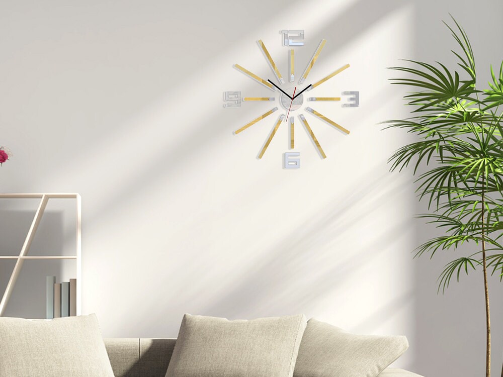 Large wall clock, wall clock, Gold Mirror&Silve Mirror, Unique wall clock