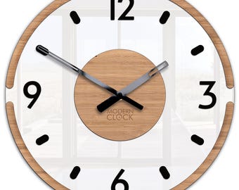 Modern Bamboo Wall Clock – White Gloss Acrylic Clock, Minimalist Silent Wall Decor, Large Contemporary Clock for Living Room or Office Dubai