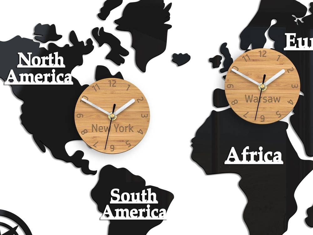 LARGE wall clock, Time zones, world clock, world Map, 100cm x 56cm / 39,37 x 22,04