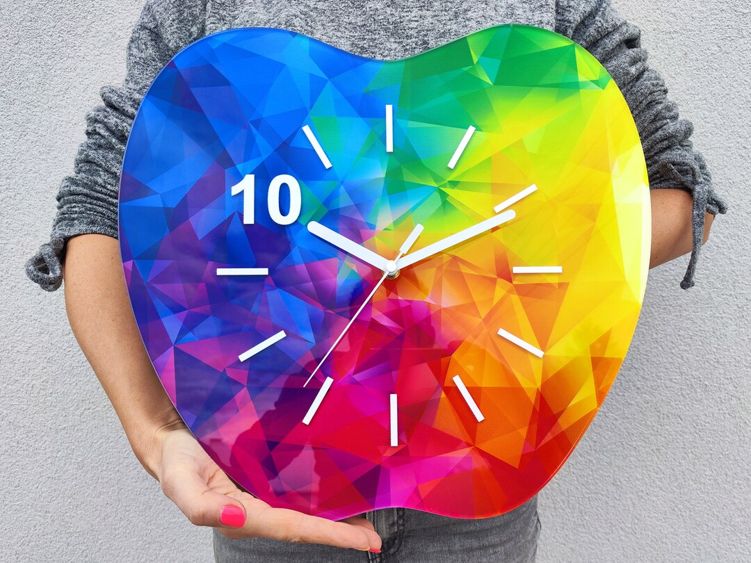 Large Wall Clock Apple Wall Clock Amazing Rainbow Clock Etsy