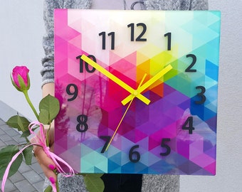 Wall clock with black numbers, Expressio - magic colors,  silent multicolour geometric clock 30cm / 11,81"