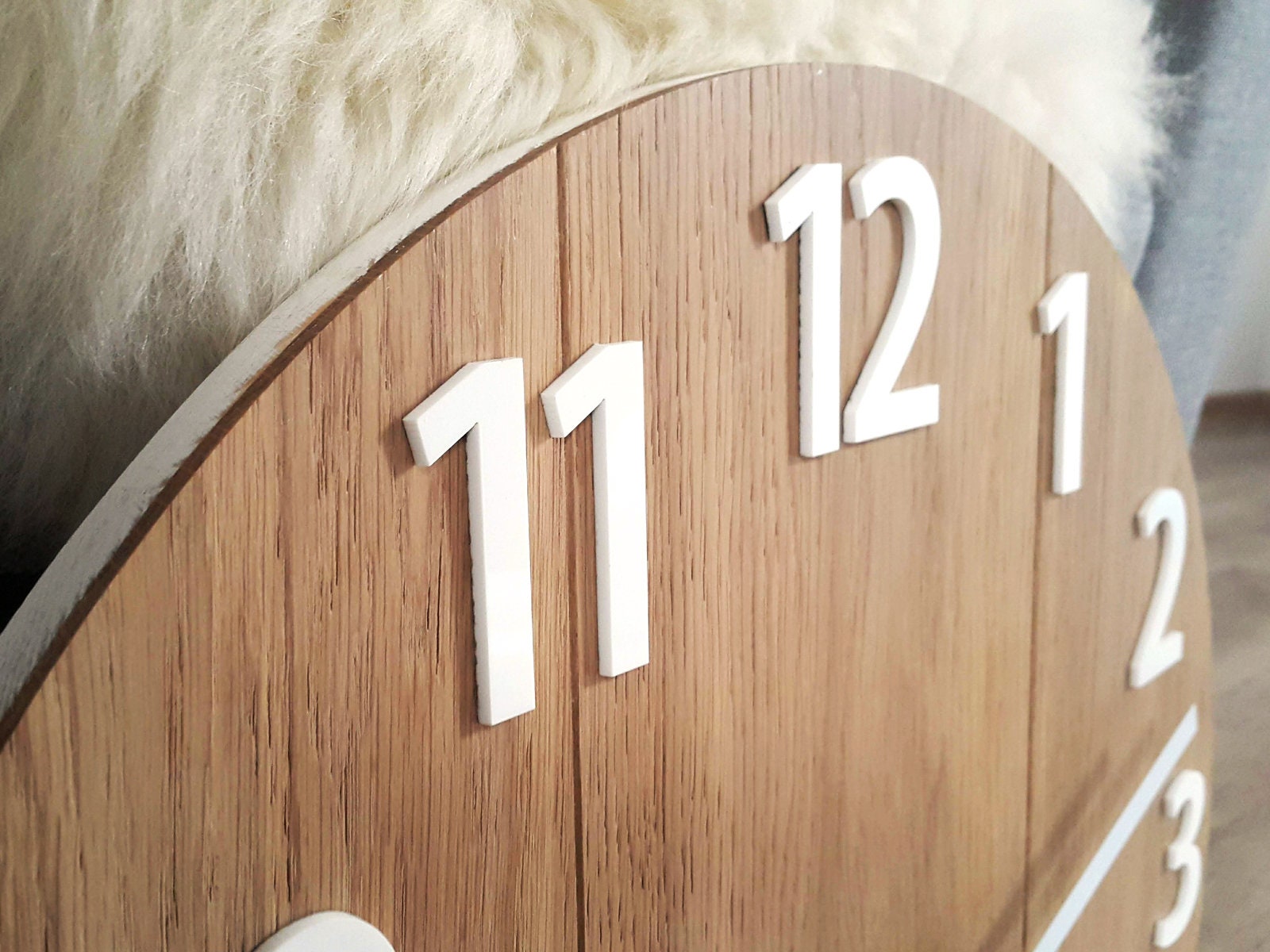 Large wall clock, Rustic OAK wall clock, Natural Amadeusz_wood, White