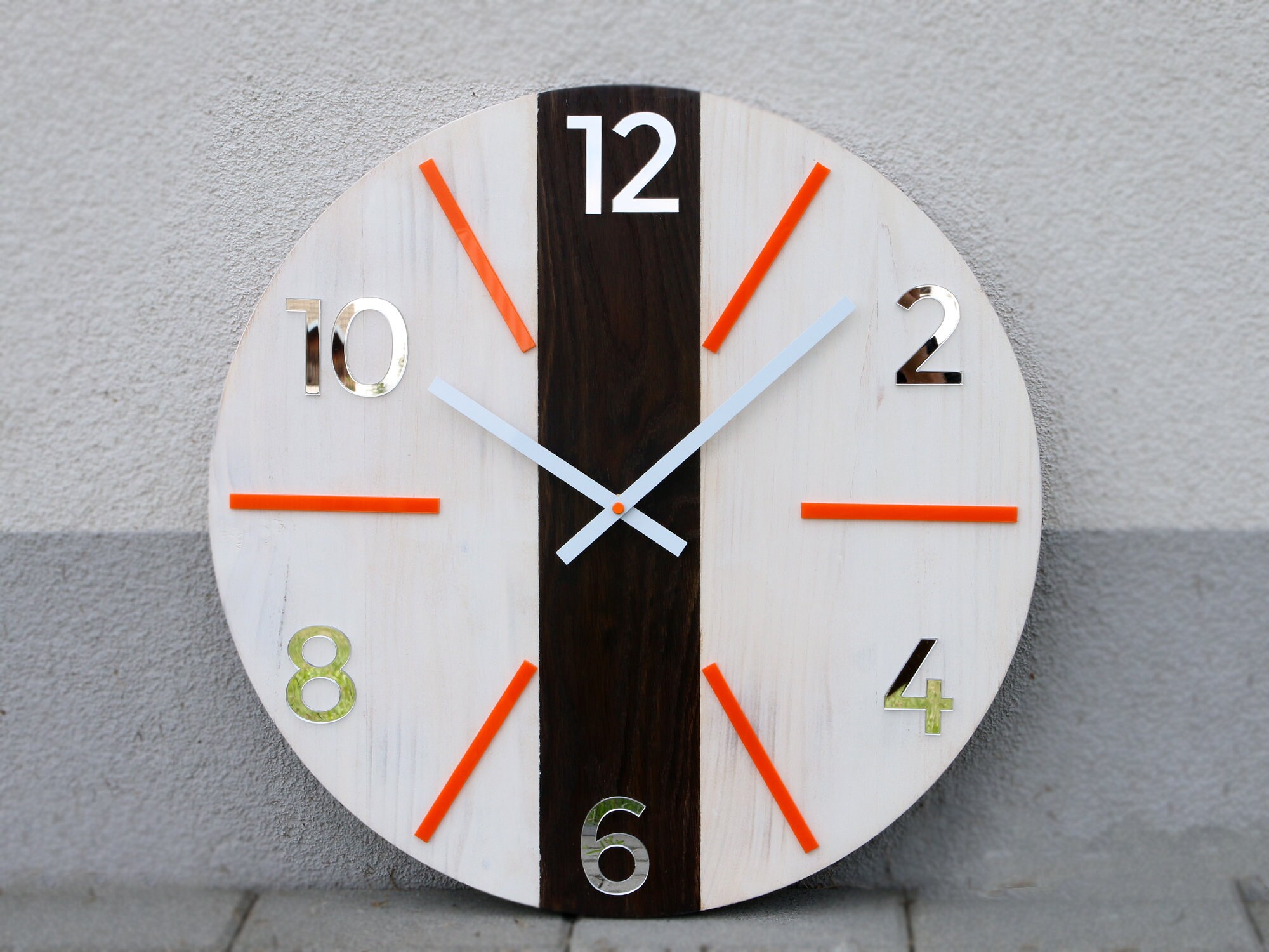 Large wall clock, Rustic OAK wall clock, Natural Aksel_wood, Silver