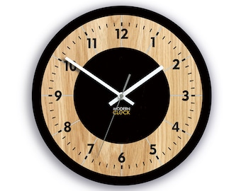 Wanduhr - OAK 33 cm - Tokio mit Zahlen - Holz Uhr - Schwarz und Grau Wanduhr - Moderne Wanduhr - Geometrische Wandkunst - Unikat
