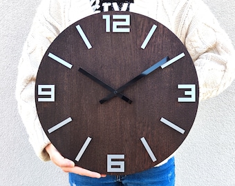 Large Wenge wall clock, 15,75" inch, Oak Wenge clock, Modern Wall Clock