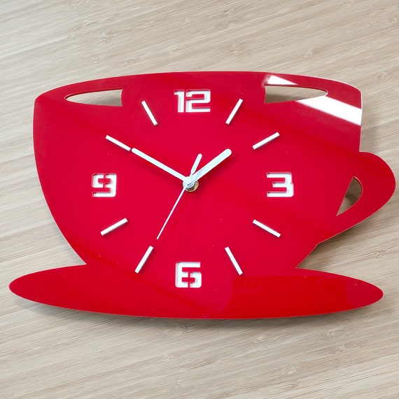 Reloj de pared grande reloj moderno reloj de pared reloj de cocina ROJO Coffe Time 3d Etsy Espana