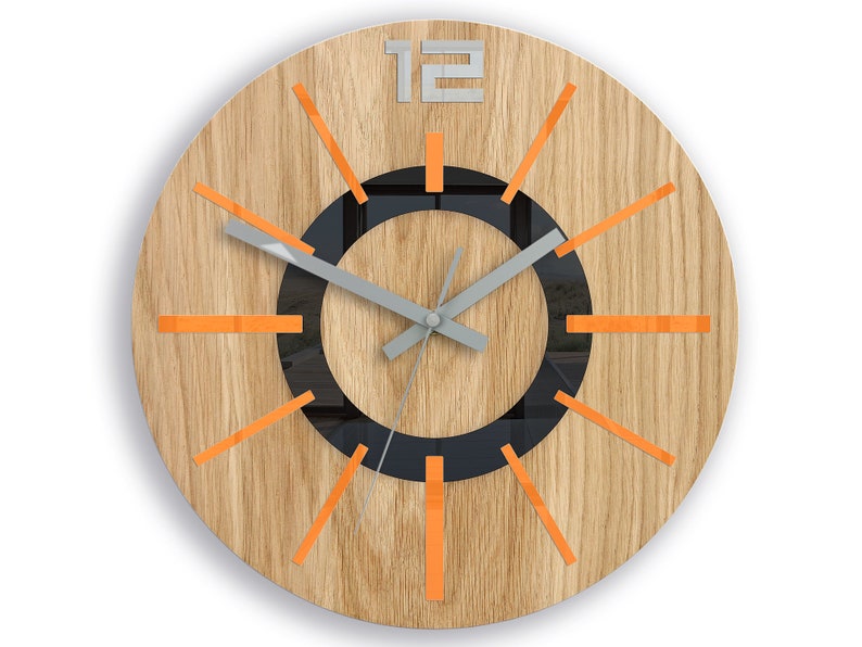 Large Wall Clock OAK 40cm Orange Nordic Wood Clock Etsy