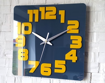 GRANDE relógio de parede moderno relógio de parede CINZA AMARELO presente decoração de parede de escritório relógios