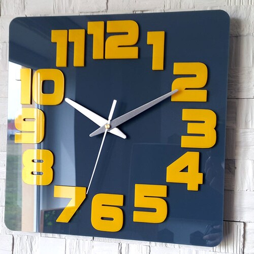 LARGE Wall Clock Modern Wall Clock GRAY YELLOW Clock Gift Etsy