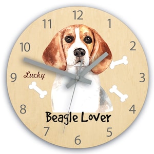 Wall Clock with Beagle dog, large silent clock 30cm / 11,81&quot;