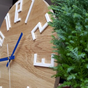 Unique Wall Clock, Gift Clock, Unusual Wall Clock, Modern Clock, Wood Clock, Abstract Style, Industrial Decor, Slim_wood_navy_blue image 3