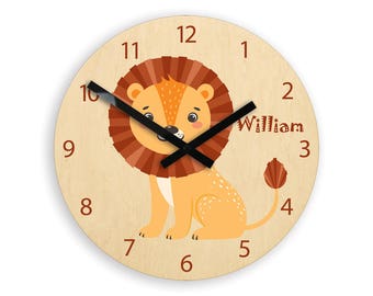 Kids wall clock - Lion with personalizen name, Childrens Wall Clock - Kids Clock - Childrens Clock - Boys Clock - Girls Clock