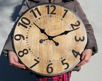 Large Farmhouse Wooden Wall Clock  Berlin, Style Rustic Clock, Wooden Clock,  ModernClock  49cm / 19,29"