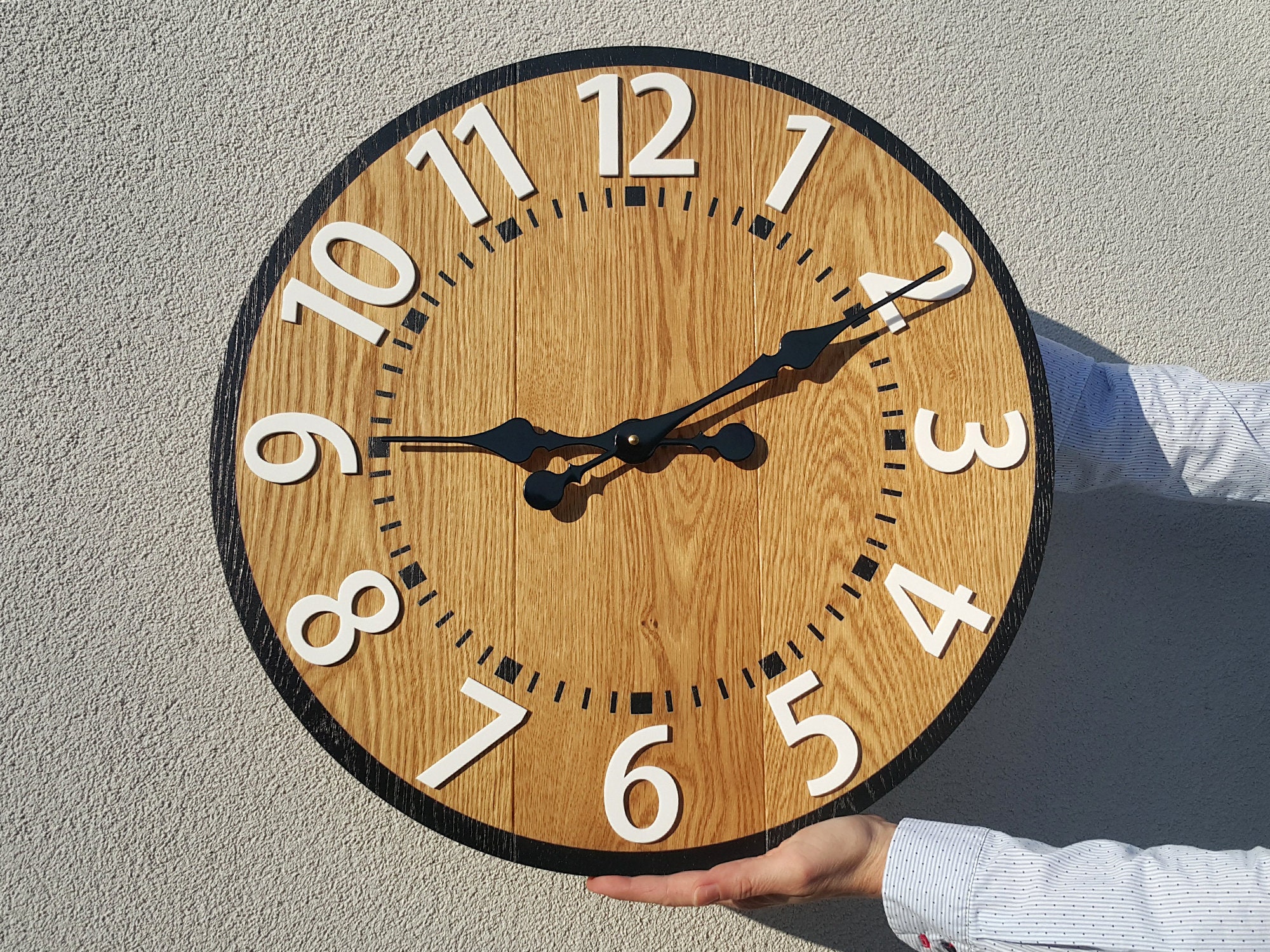 Wood clock Berlin- White - clock with numbers ,Loft wall clock, Modern