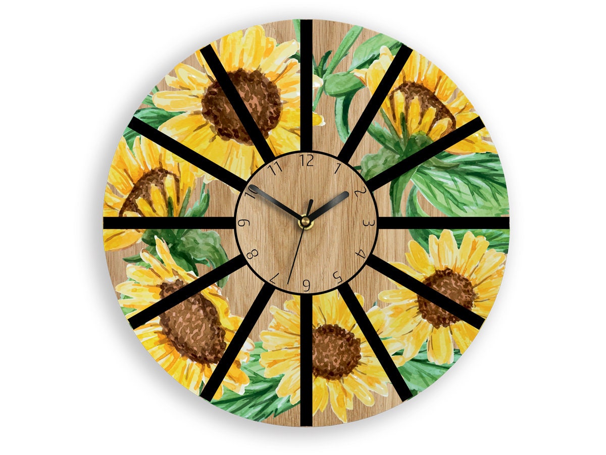 Wall Clock sunflower, Large wall clock, Wall clock with flowers, Unique ...