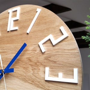Unique Wall Clock, Gift Clock, Unusual Wall Clock, Modern Clock, Wood Clock, Abstract Style, Industrial Decor, Slim_wood_navy_blue image 2