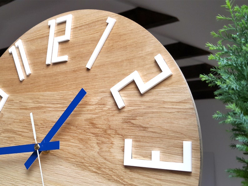 Unique Wall Clock, Gift Clock, Unusual Wall Clock, Modern Clock, Wood Clock, Abstract Style, Industrial Decor, Slim_wood_navy_blue image 2