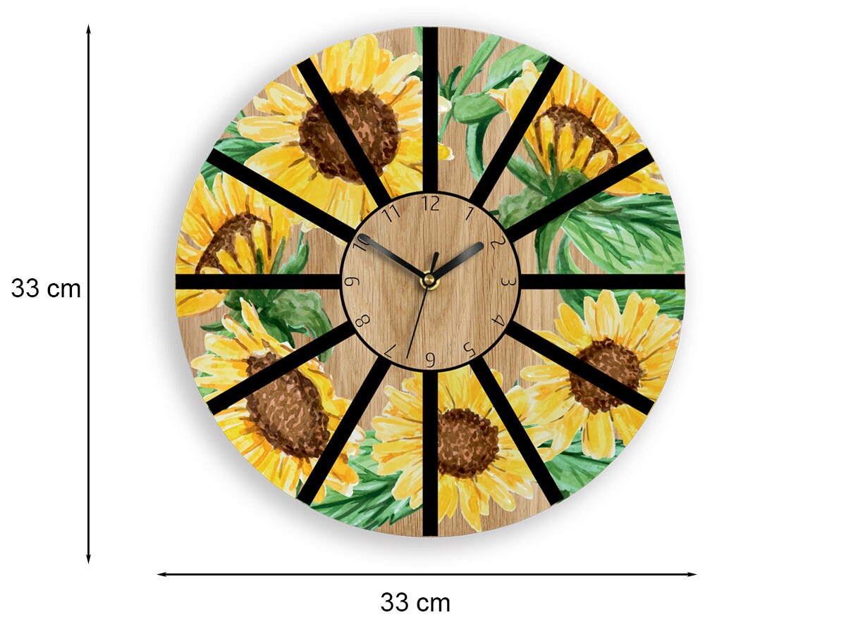 Wall Clock sunflower, Large wall clock, Wall clock with flowers, Unique