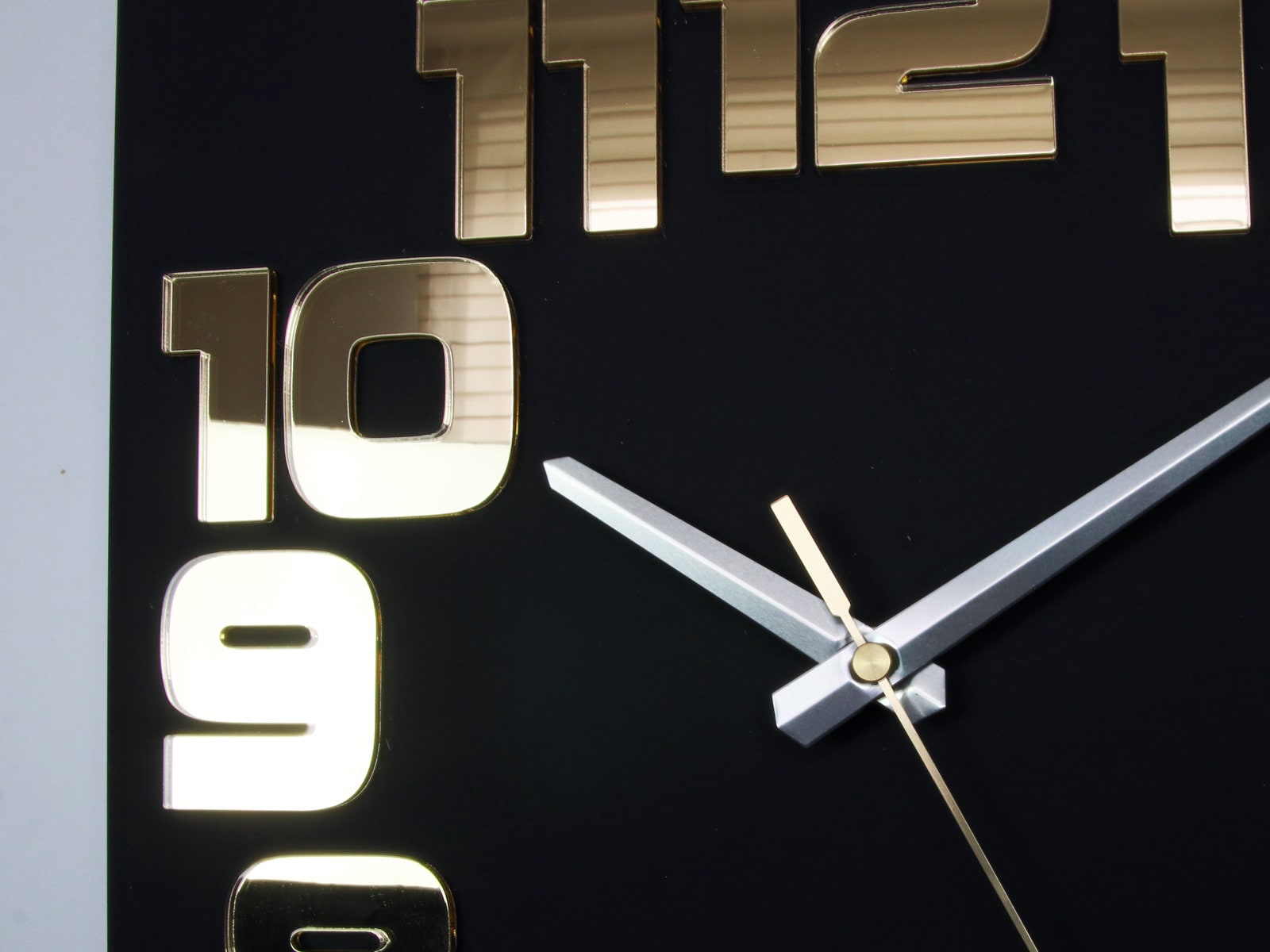 Large Wall Clock Logic Black With Gold Mirror Numbers Silent Etsy