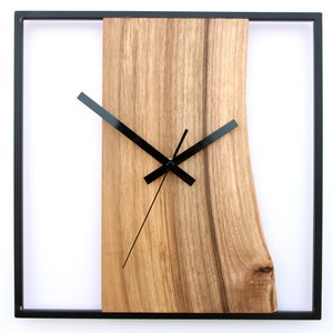 Live Edge Wood and Metal Wall Clock, Rustic Modern Minimalist Decor, Housewarming Wedding Gift, Industrial Office Clock Decor 33cm- 12,99"