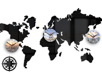 Reloj de pared GRANDE Husos horarios reloj mundial mapa - Etsy México