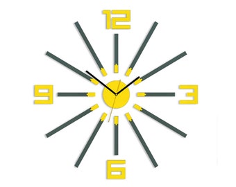 Wanduhr, große Wanduhr, Yellow&Gray, Unikat Wanduhr