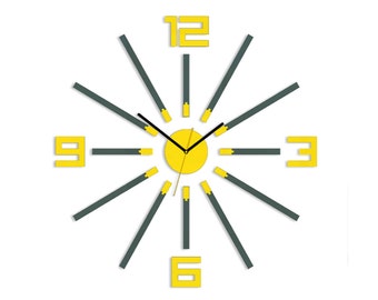 Wall Clock,  large wall clock, Yellow&Gray, Unique wall clock