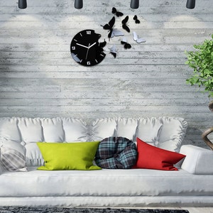 Wall Clock BUTTERFLY BLACK 3D large wall clock gift wall decor Unique wall clocks image 3