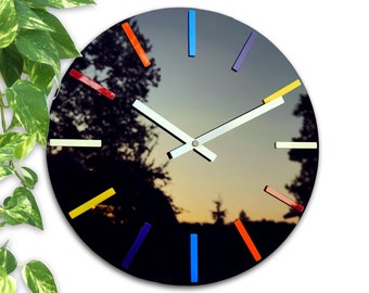 Large wall clock Black Premier 32cm / 12.60", rainbow clock, Black clock, Unique wall clock