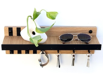 Modern Wooden Key Holder with Shelf – Entryway Organizer – Wall Mounted Key Rack with Hooks – Minimalist Home Decor