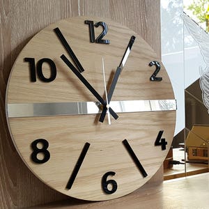 Wall Clock Wood clock large wall clock gift wall decor Unique wall OAK clocks Mirror Black image 1