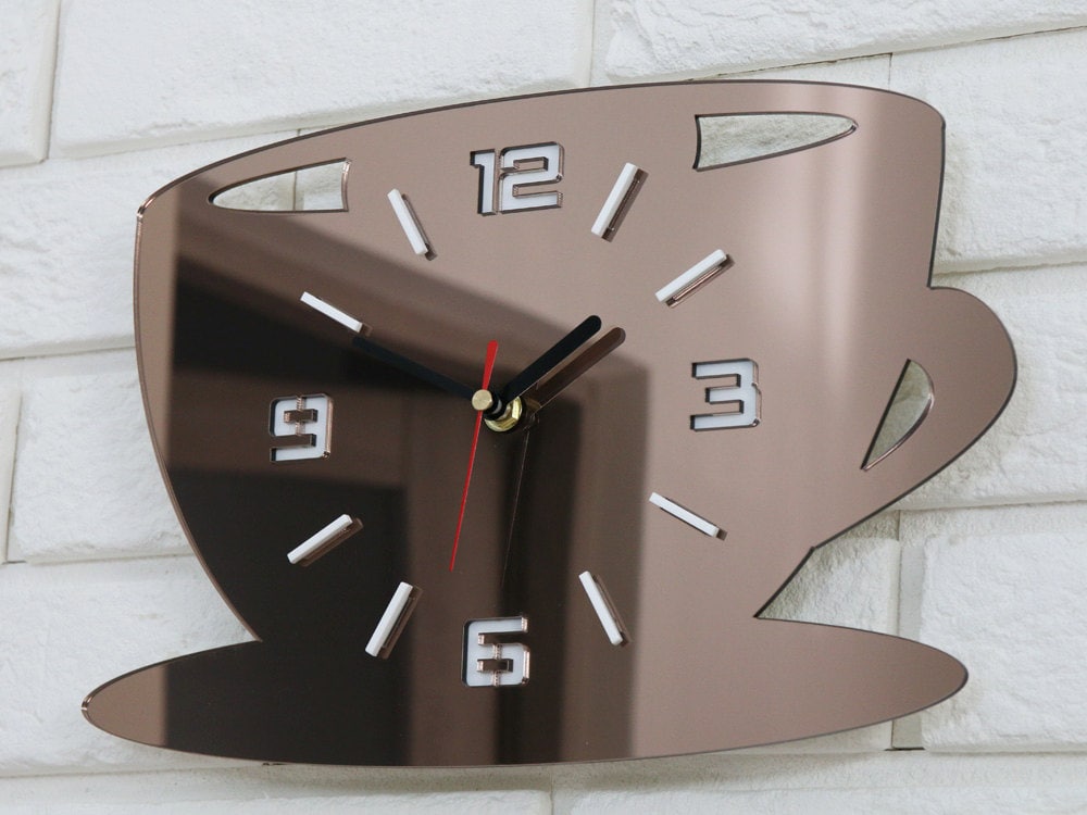 Wall Clock CUP, Large wall clock, Brown mirror, Modern clock, modern
