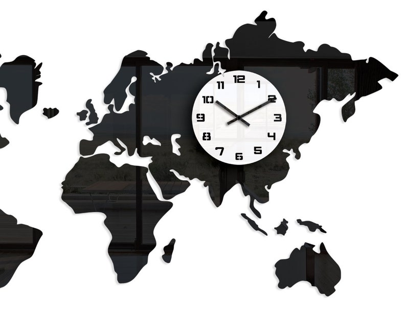 Large Wall Clock Clock World Clock Map Modern Clock Wall Etsy
